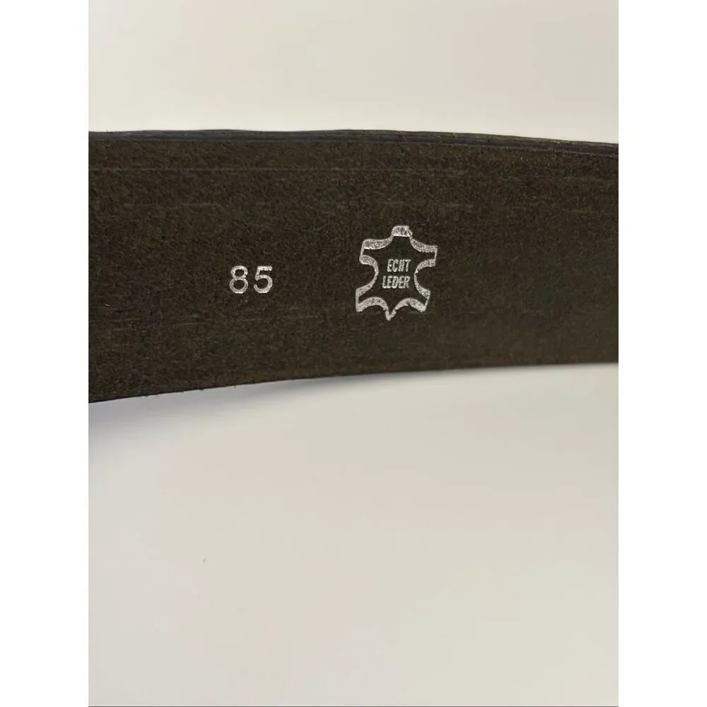 Töpfer Leather Belt with Ornate Jewel Buckle – Deep Dark Green Size 85